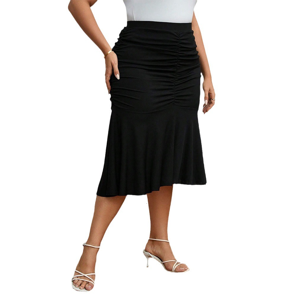 Large Size Womens New Elastic Waist Bag Hip Temperament Fishtail Skirt Half Skirt
