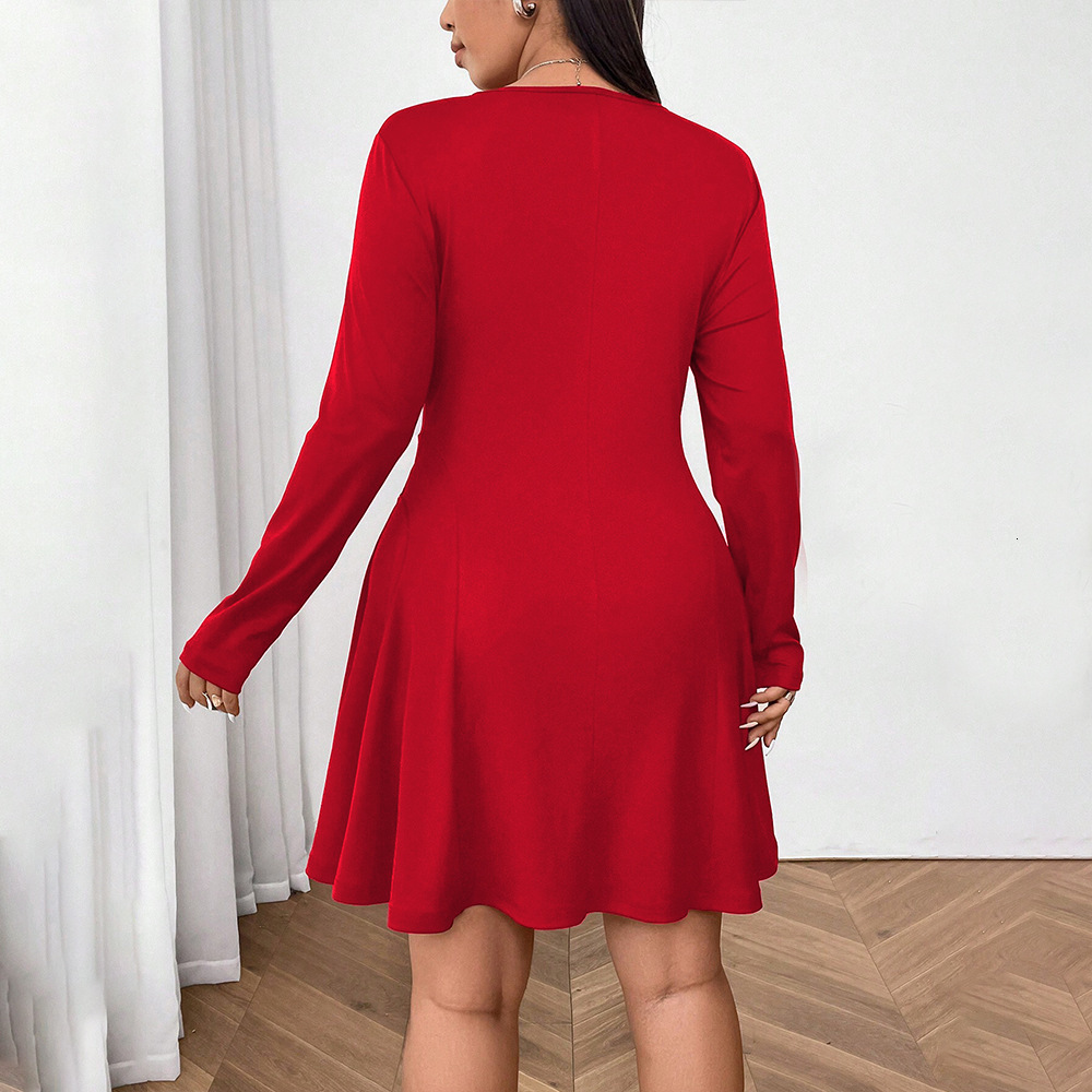 Large Size Womens Simple and Pure Red Dress Autumn and Winter High Waist Slim Fit Mid Length Skirt