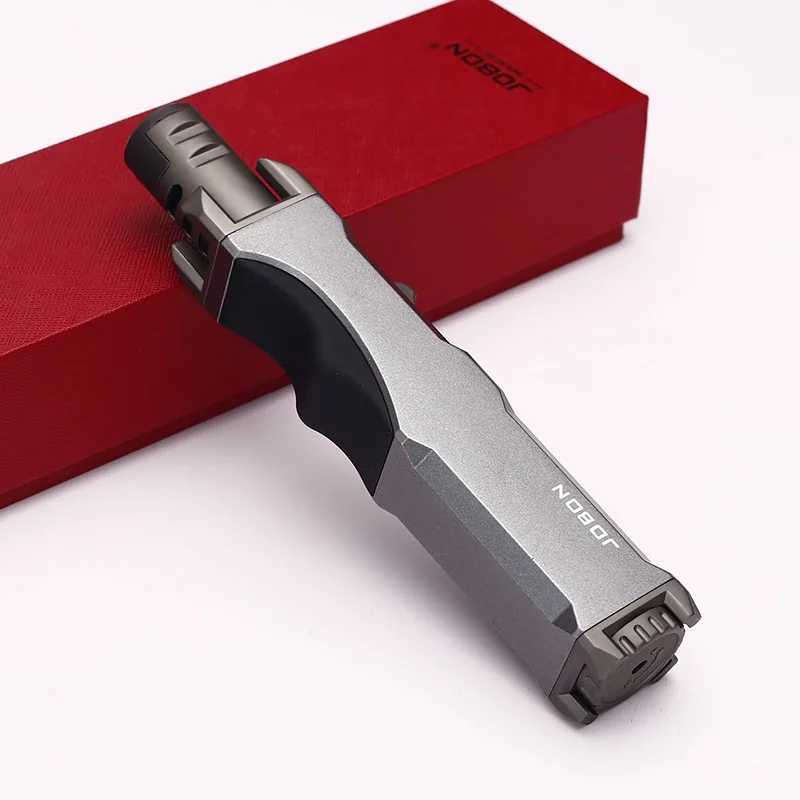 New JOBON Metal Outdoor Windproof Turbine Torch Strong Fire Power Blue Flame Straight Butane Gas Lighter Gas Kitchen BBQ WeldingT250516