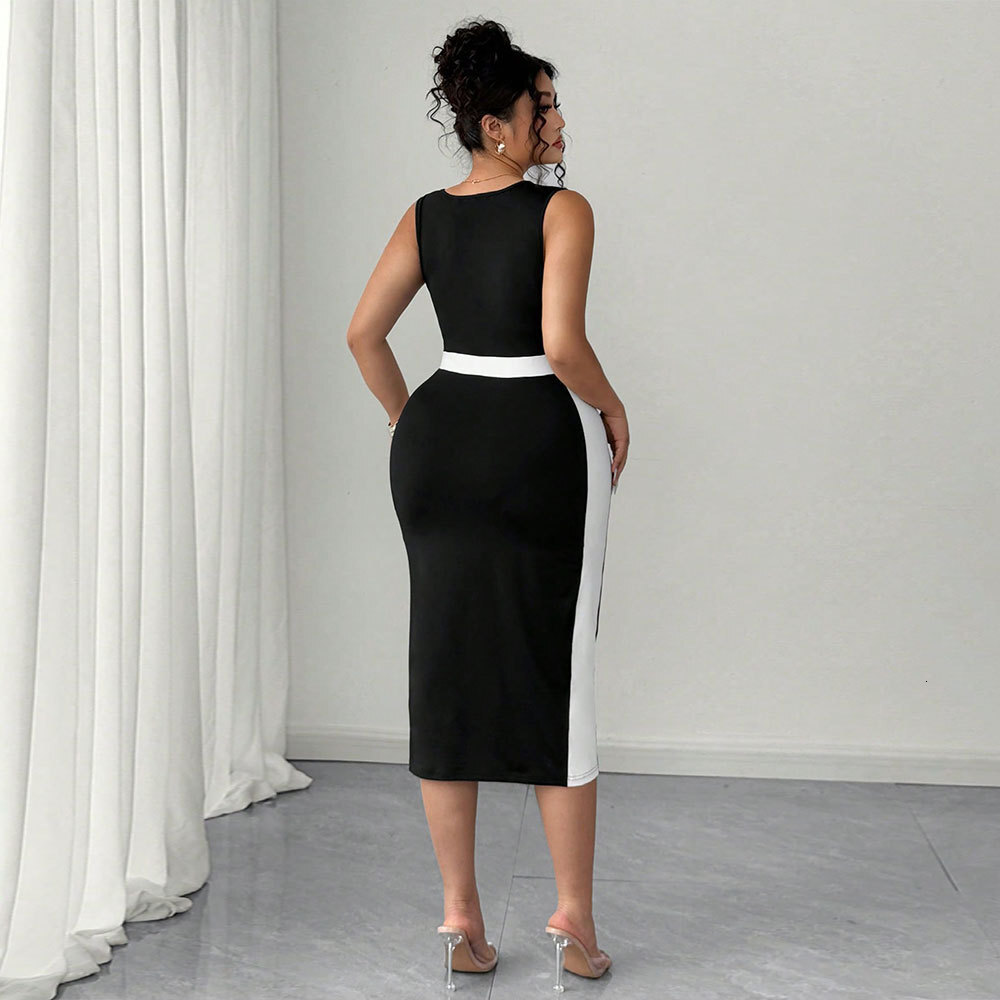 2025 Plus Size Womens Elegant and Intellectual Style Dress Summer New Style French Contrasting Mid Length Skirt