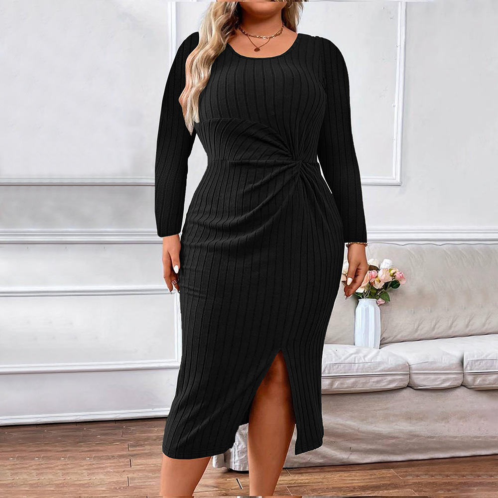 Plus Size Womens Clothing Elegant Temperament Dress Autumn and Winter Pleated Design Long Skirt
