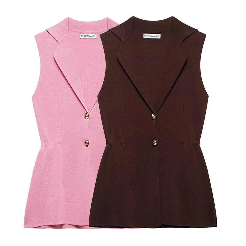 Willshela Women Fashion Solid Single Breasted Knitted Vest Tank Tops Vintage VNeck Sleeveless Female Chic Lady Top 250506