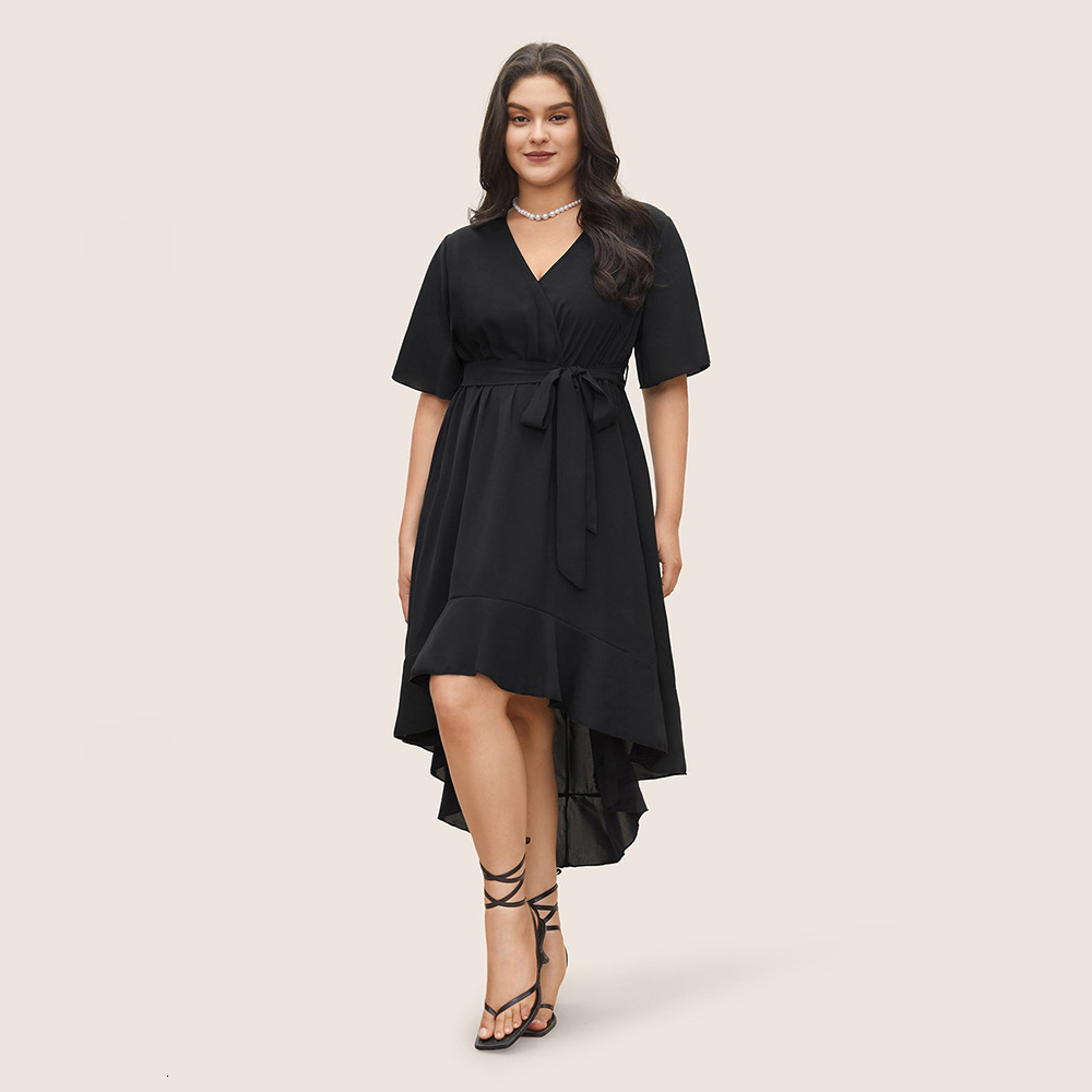 Plus Size Womens Elegant Style Dress Summer V-neck Design Irregular Skirt