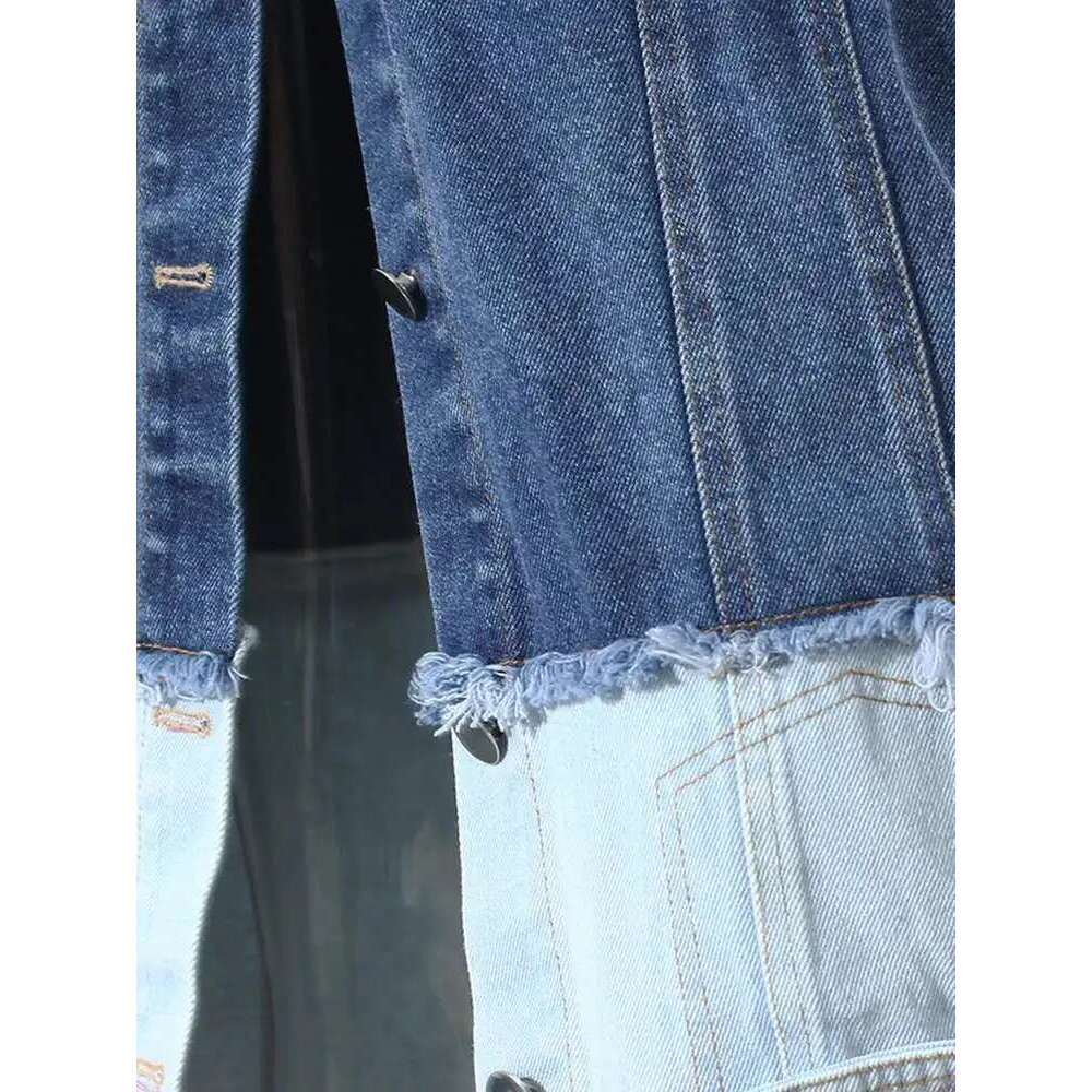 High Waist Blue Denim Fold Color-block Burr Casual Half-body Skirt Women Fashion Tide New Spring Autumn 7AB6481