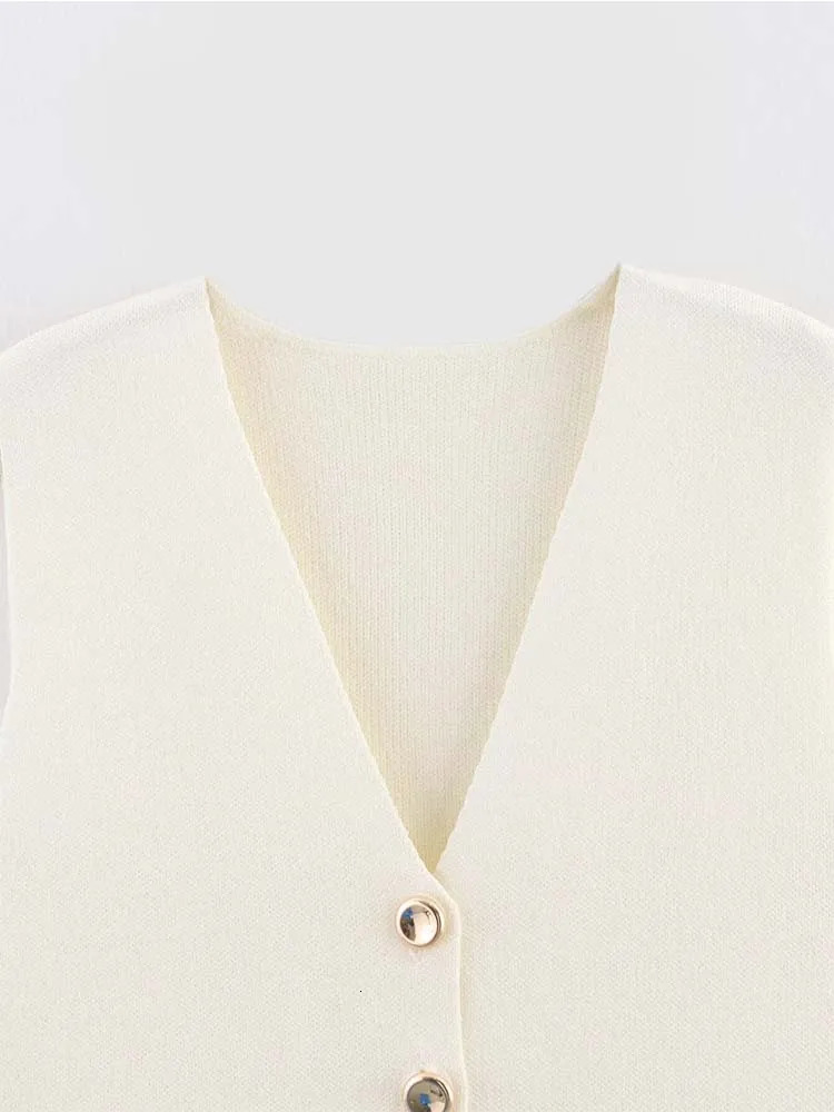 Women Summer Vests Coats 2025 Casual Solid VNeck Knitting Single Breasted Waistcoat Female Elegant Street Vest Outerwear 250506