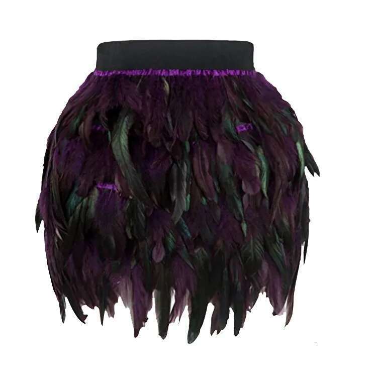 Colorful Faux Feather Women Gothic Punk Stage Performance Party Mini Skirt Sexy Elastic High Waist A-Line Faldas Halloween