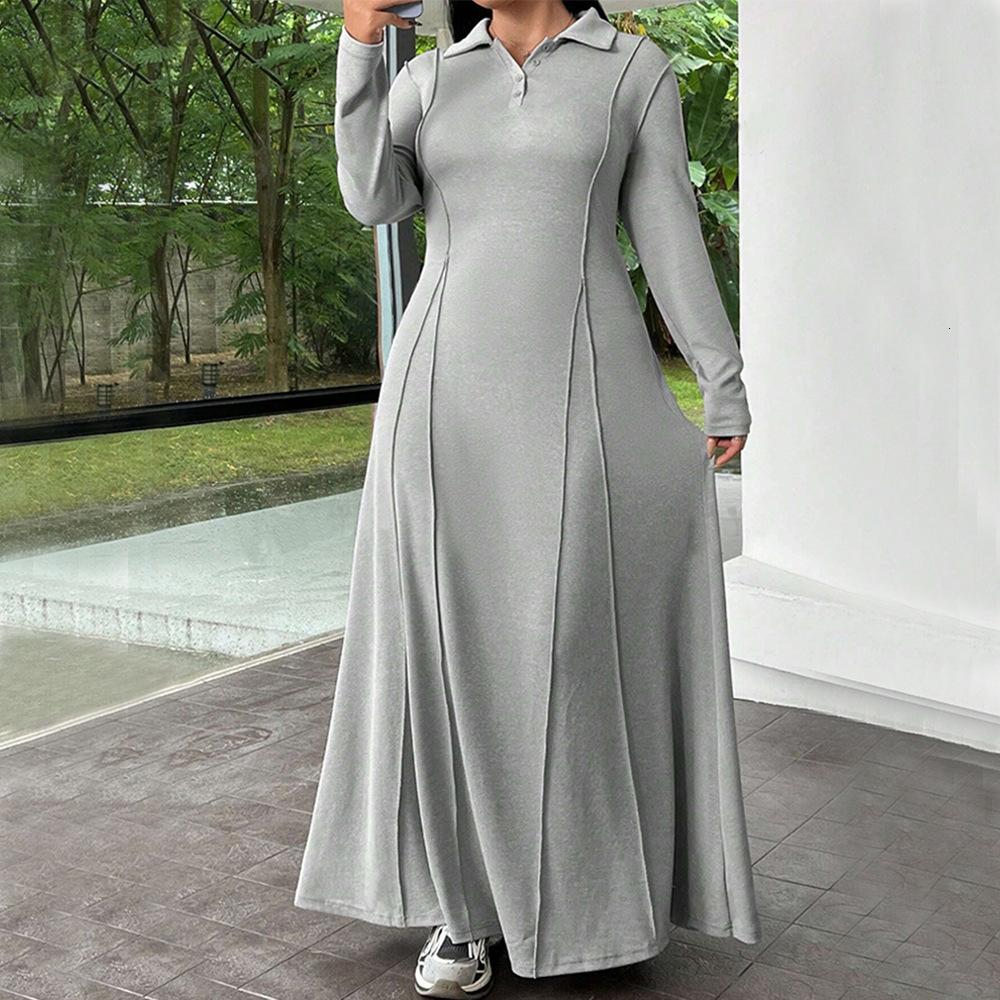 Large Size Womens Simple Casual Dress with Autumn and Winter A-line to Ankle Long Skirt