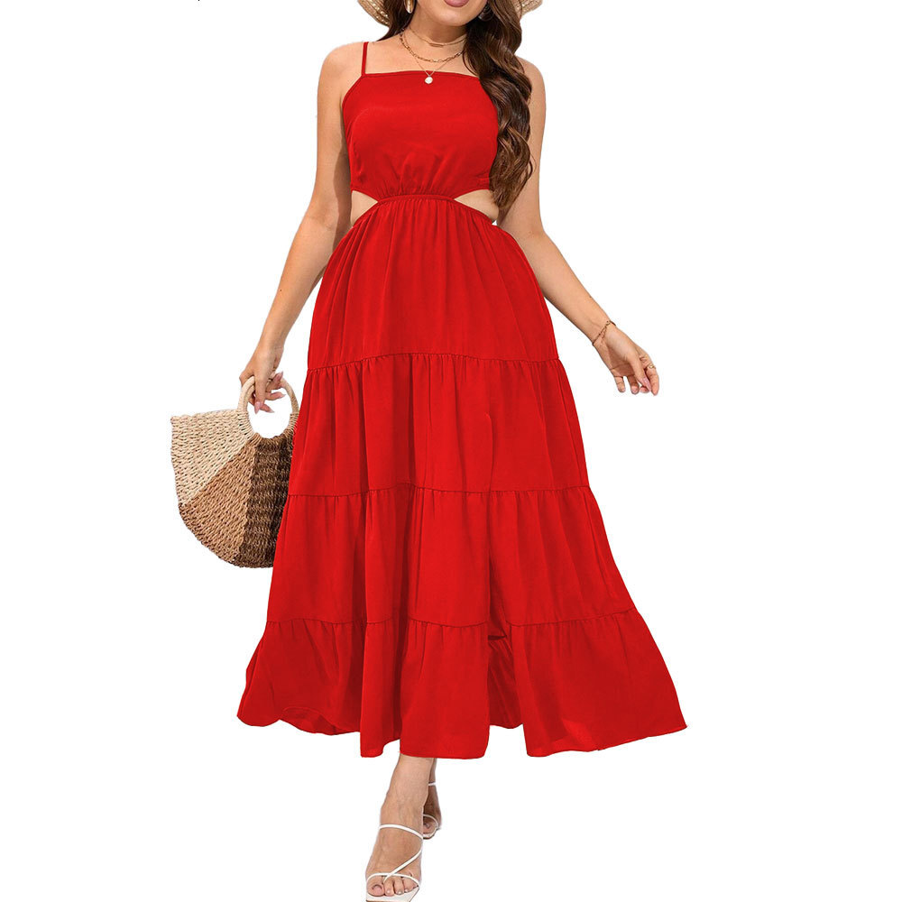 Oversized Womens Sexy Backless Waist Cinched Cake Skirt Beach Dress Long Skirt