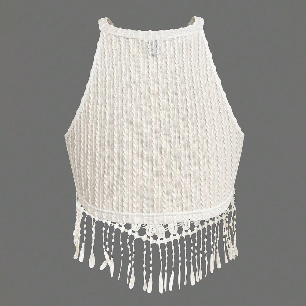2025 Womens Spring/summer New Elegant Tassel Tank Top Short Slimming and Slimming Exposed Umbilical Top
