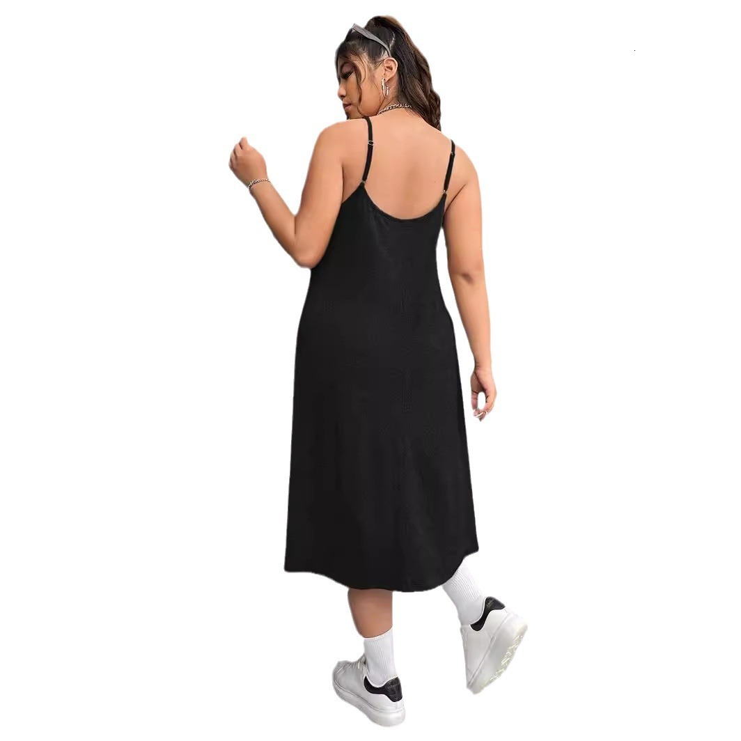 New Plus Size Womens Casual Style U-neck Sleeveless Dress with High Waist and A-line Suspender Skirt