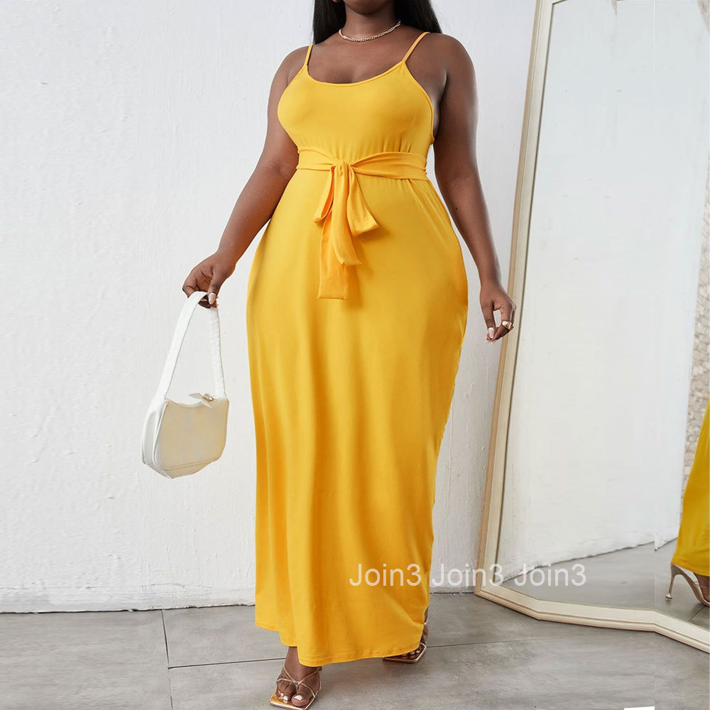 Spring/summer Plus Size New Belt Slimming Knit Camisole Dress Temperament Long Skirt