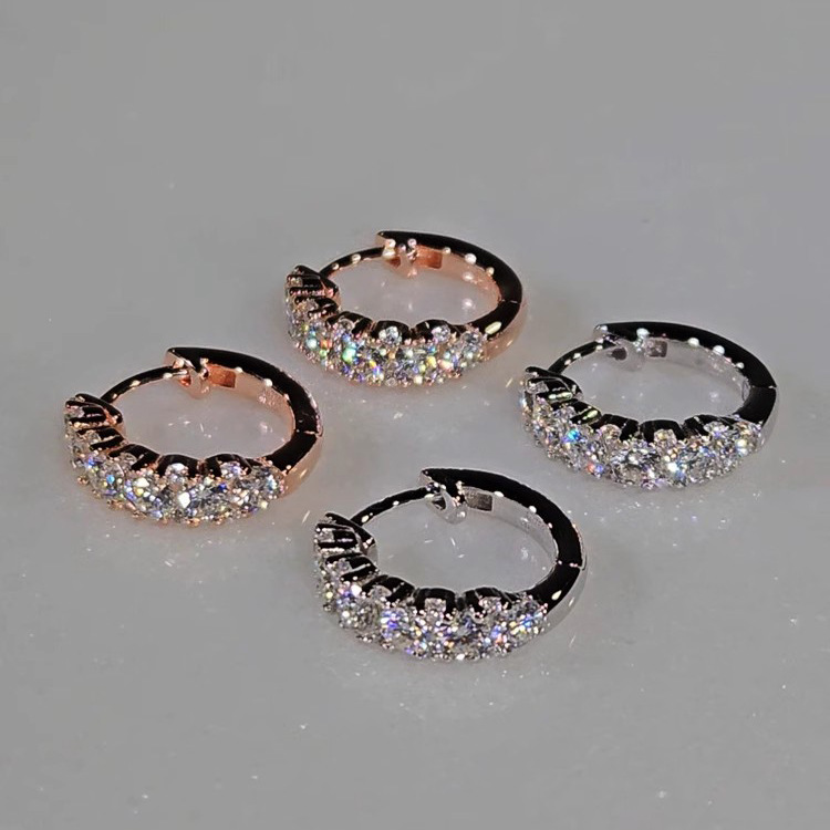 Half Rows Lab White Moissanite Diamond Clip Earrings Luxury Jewelry 925 Sterling Silver Round Cut Zircon Party Elegant Women Wedding Sparkling Earring