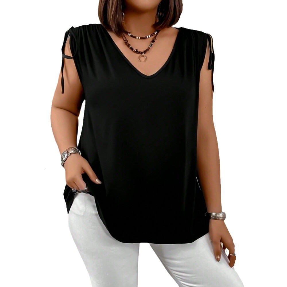 2025 Spring/summer New Plus Size Womens Clothing Simple and Elegant Style Versatile Commuting Fashion Slimming Sleeveless Top
