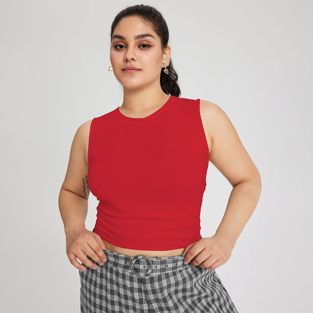 Plus Size Womens Simple Casual Style Versatile Red Vest Breathable Slim Fit Outerwear