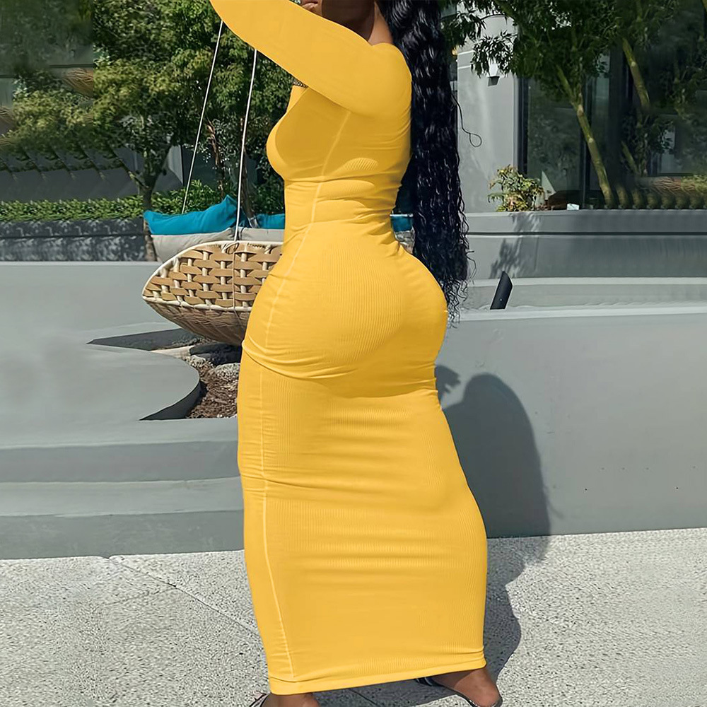 Plus Size Womens Sexy V-neck Long Sleeved Dress for Summer Instagram Influencers Socialite with Hip Hugging Long Skirt