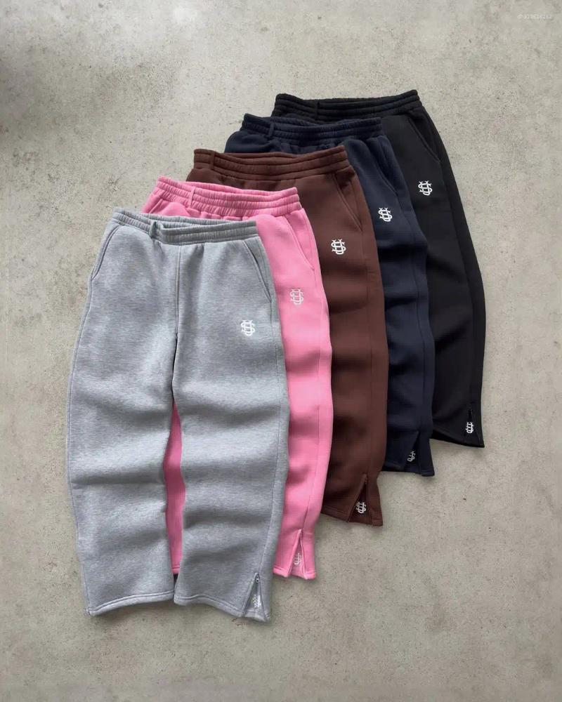 Men's Pants Y2K Fashion Jogger Sweatpants Loose Embroidery Labeled Open Leg Wide Trendy Pocket Couple Straight Hoodie