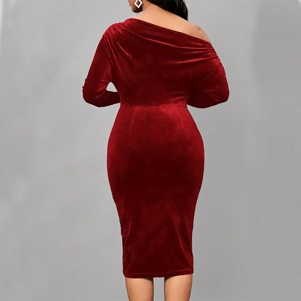Large Size Womens Elegant Socialite Dress Autumn and Winter High-end Feeling Slim Fit Red Mid Length Skirt