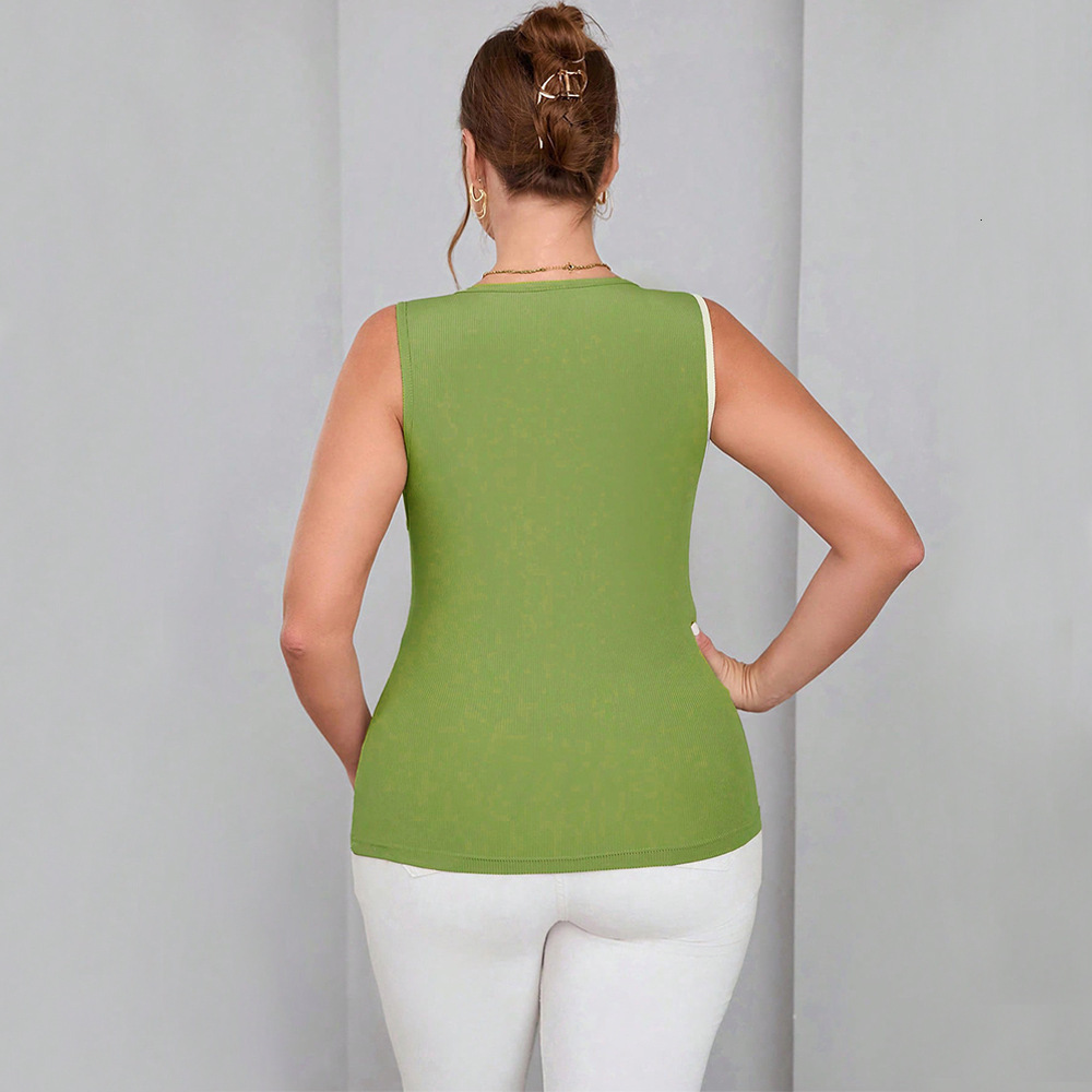 Oversized Womens Clothing Autumn and Winter Slim Fit Sleeveless Knitted Patchwork Contrasting Vest for Inner and Outer Wear