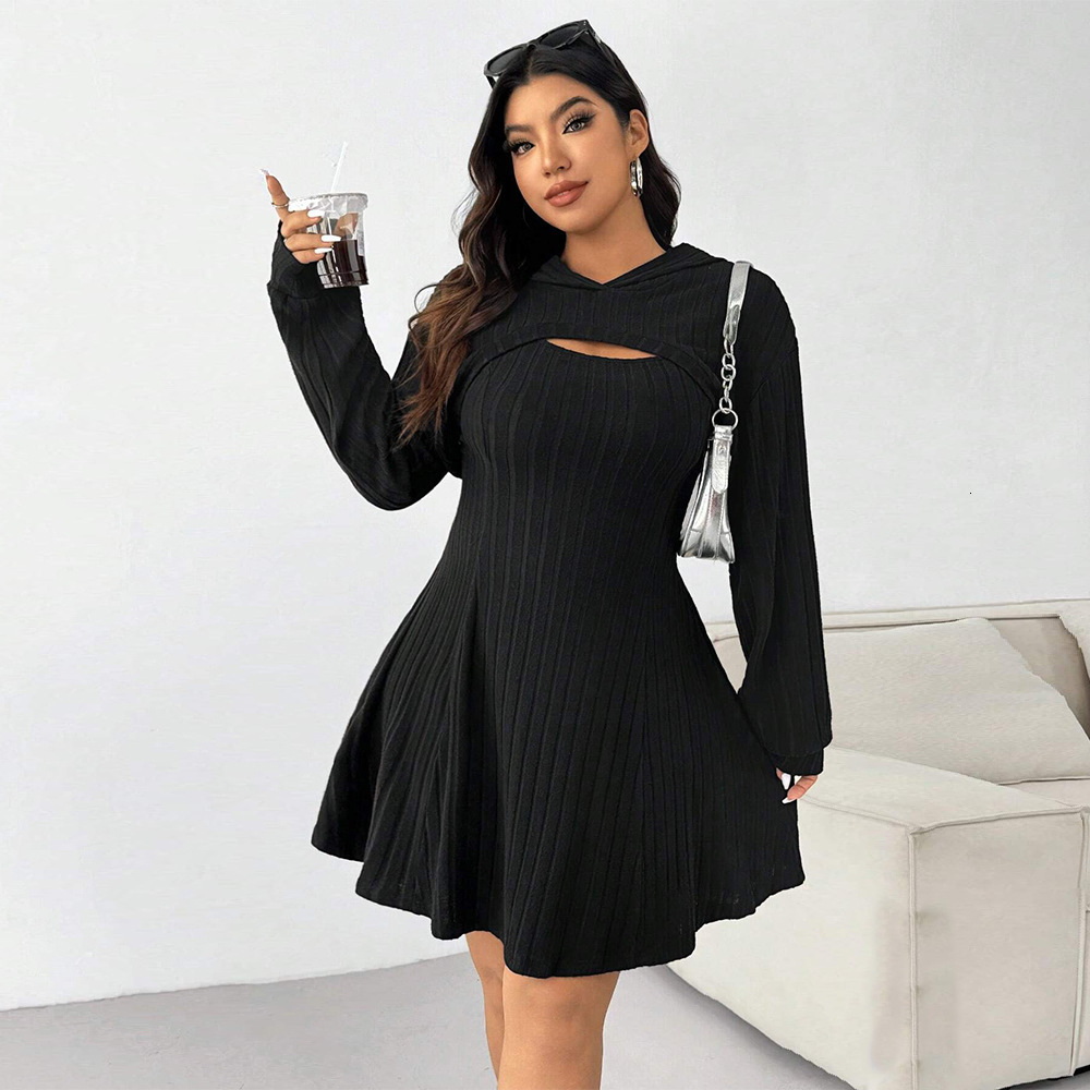 Plus Size Womens Clothing Simple Sweet Style Fashion Set Autumn and Winter Hooded Shawl Short Skirt Two-piece Set