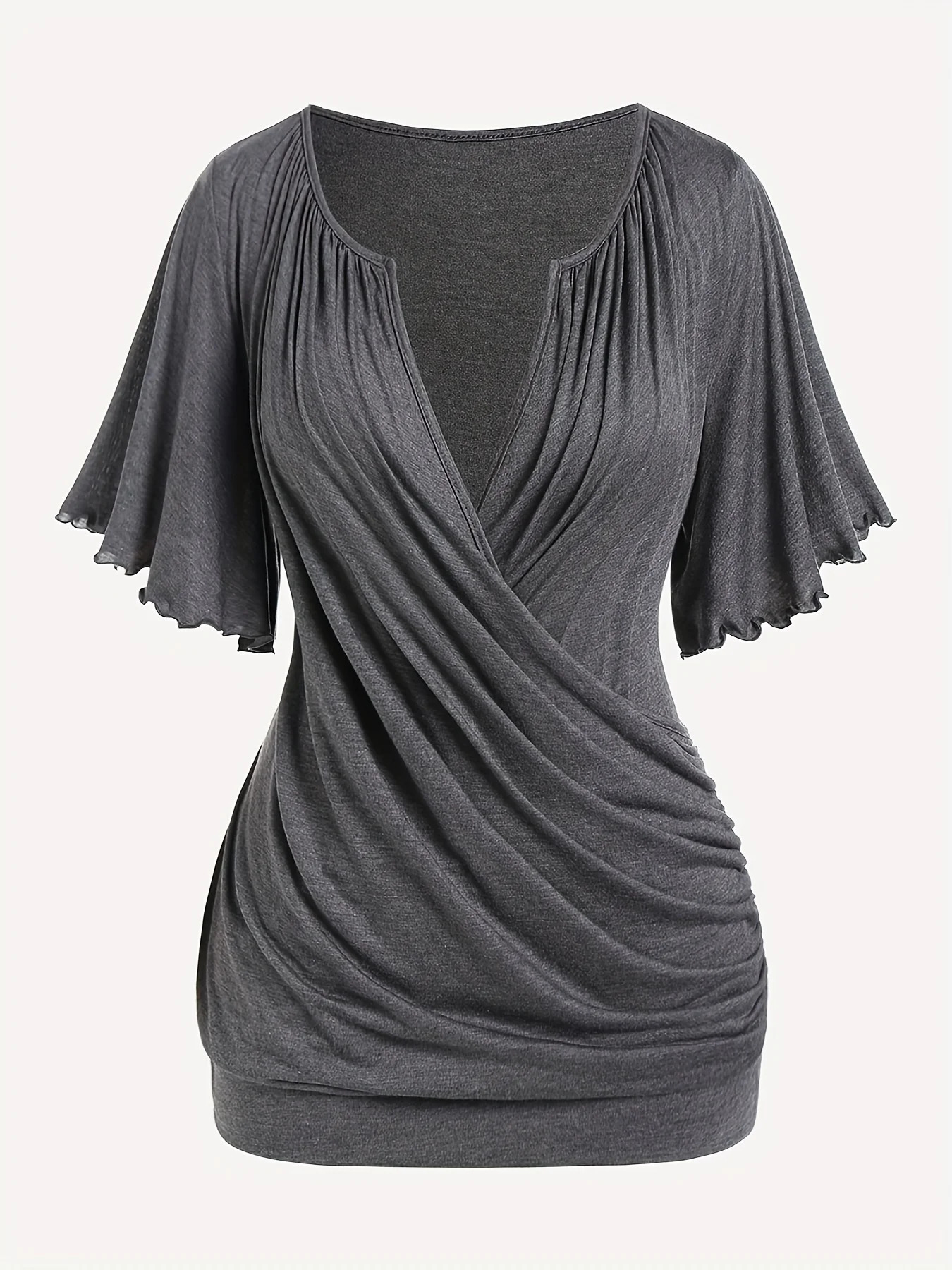 European and American hit fashion womens pleated chain embellished Vneck plussize Tshirt top 250514
