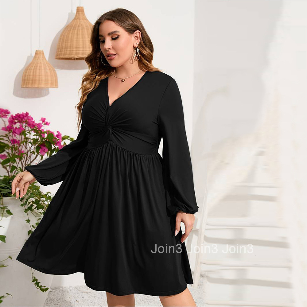 Autumn and Winter Plus Size Womens Clothing Elegant Style V-neck Dress Vacation Style Mid Skirt