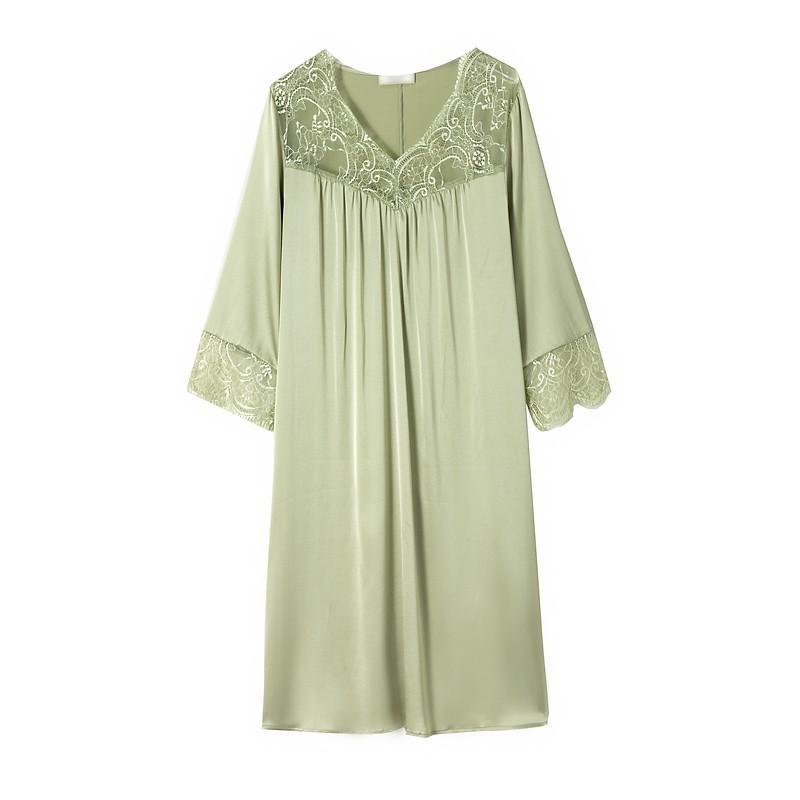 L500 Large size silk mulberry silk nightdress women's pajamas summer sexy home clothes mid-length dress summer lace