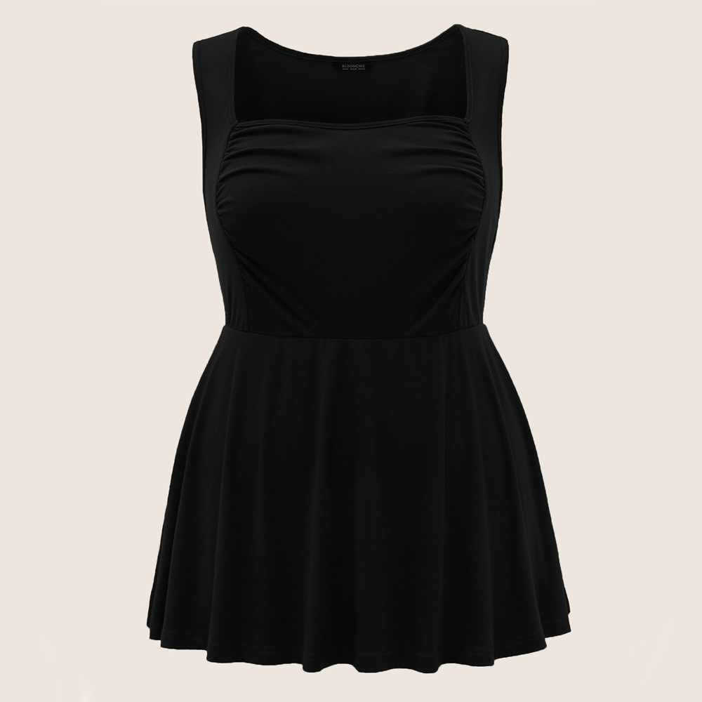 Plus Size Womens French Square Neck Unique High-end Design Loose and Slimming Sleeveless Top for Women