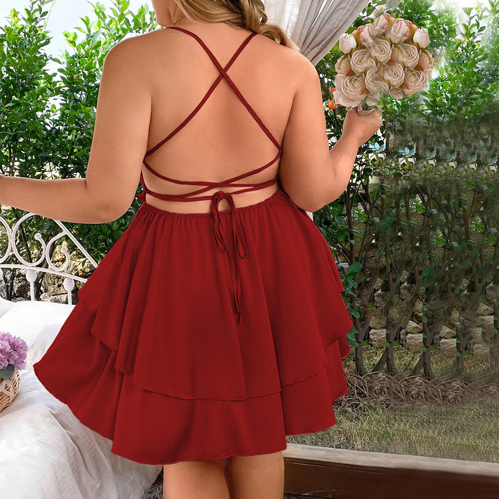 New Womens Plus Size Sexy Backless Strap Casual Vacation Suspender Dress