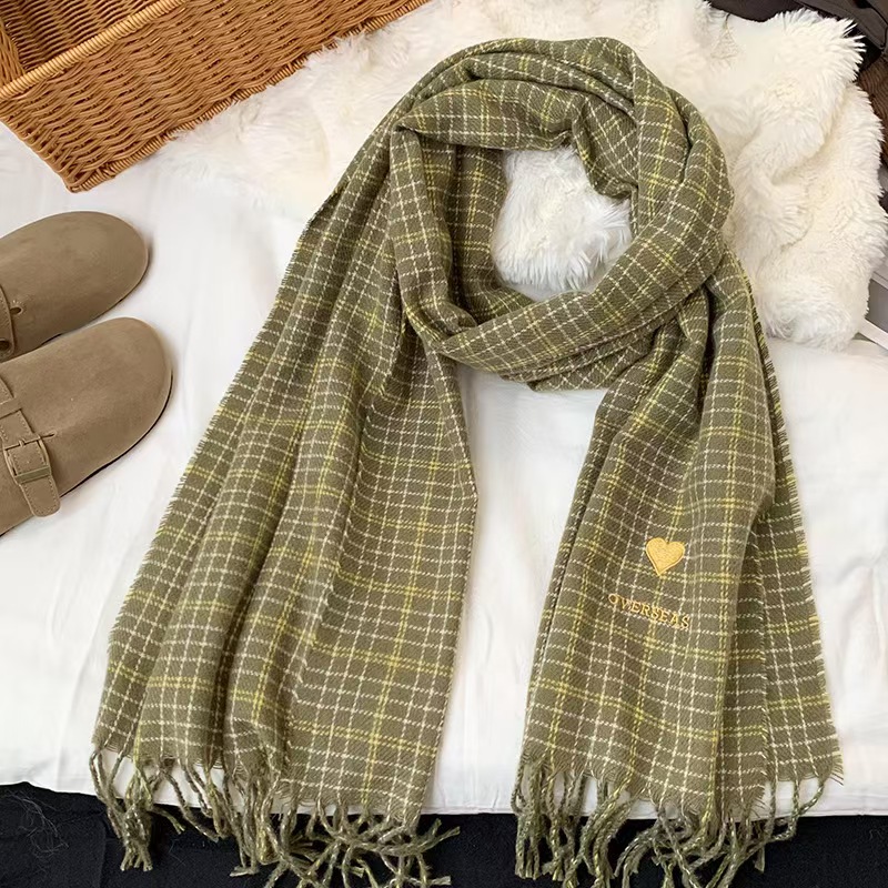 T716 scarf women's winter high-end 2025 new Korean version all-match embroidered love retro plaid scarf shawl