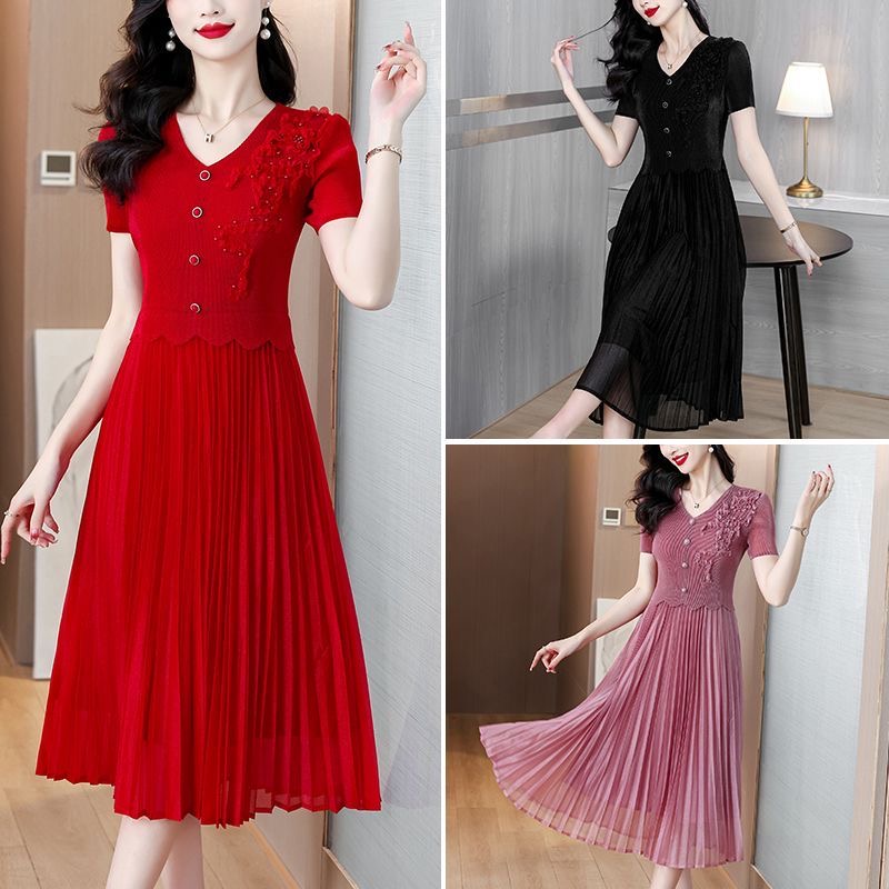 2025 plus size women's dress summer new style waist slimming temperament medium long skirt D02366