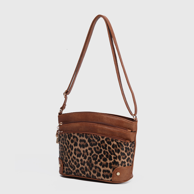 2025S designer new brown women leopard print shoulder crossbody fashionable multi-layer bucket bag