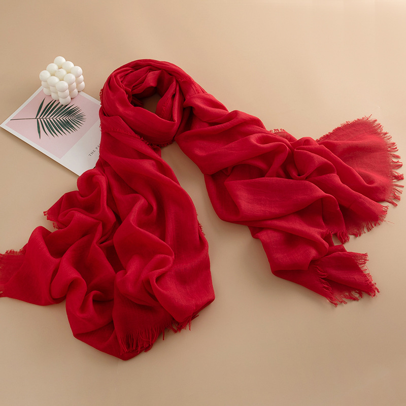 K734 2025 Spring and Summer New Beach Shawl Solid Color Thin Scarf Travel Sunshade Korean Style Atmosphere Long Scarf Silk Scarf