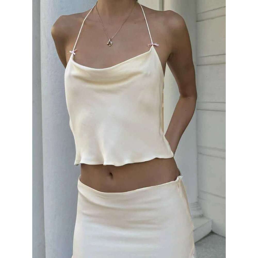 Weird Puss Summer Fashion 2 Piece Set Women Halter Swing Collar Ruffles Hem Tops+Mini Skits Vacation Trend Beach Party Outfits