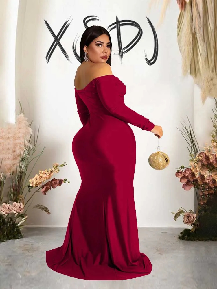 Women Elegant Off The Shoulder Dress Strapless Long Sleeve Evening Party Dress Spring Plus Size Female Side Slit Dress Elegant 250515