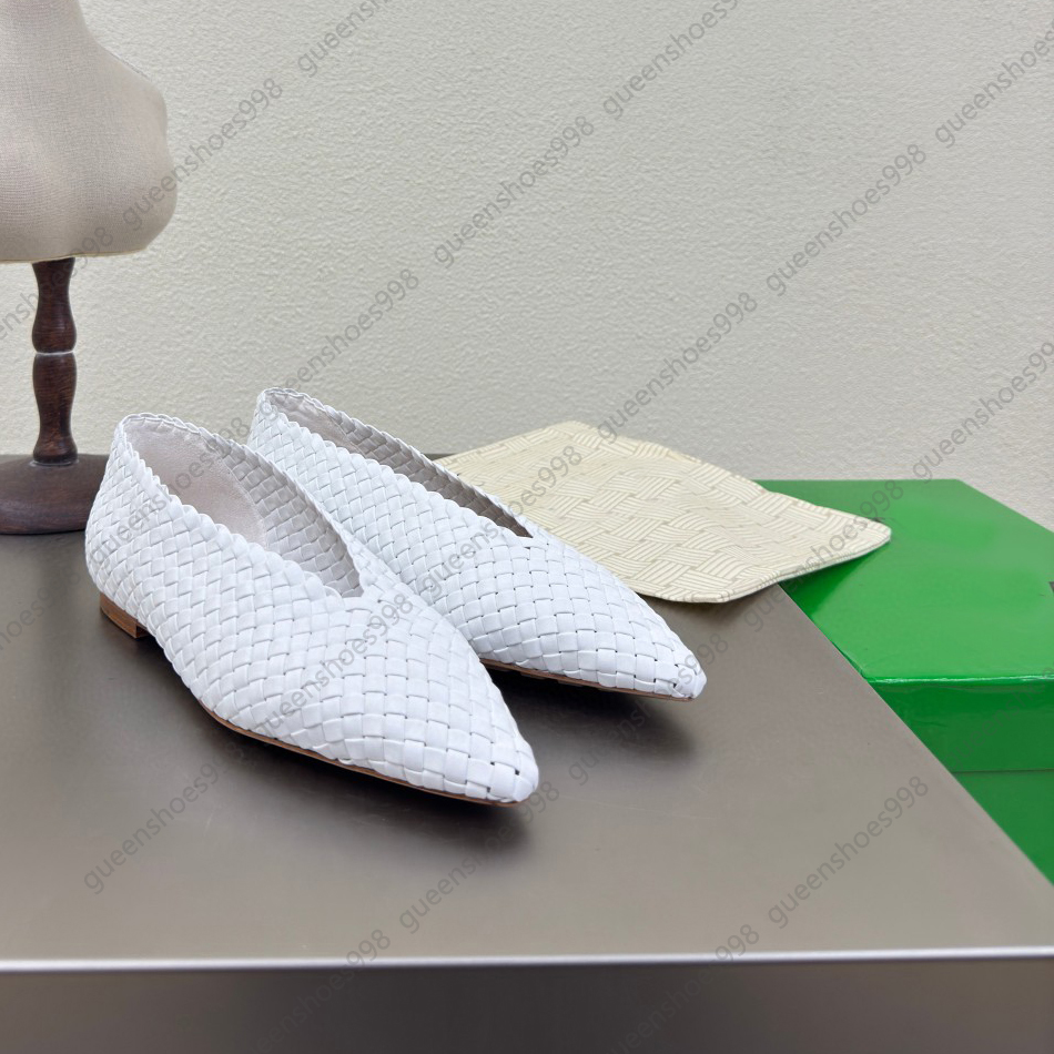 Top Quality Leather Woven Loafers Women Flat Heel Luxury Designer Dress Shoes Casual Pointed Toe Fashion Hollowed Out Party Ballet Walking Shoes Size35-42