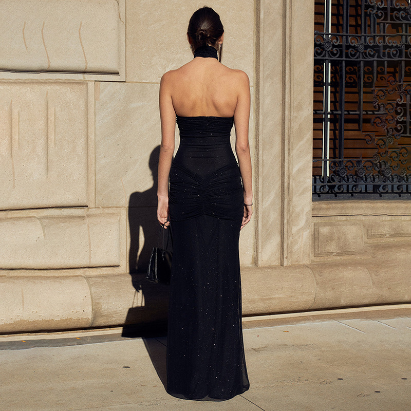 Sexy and fashionable high-end slim fit strapless backless patchwork fishtail dress long dress 250206