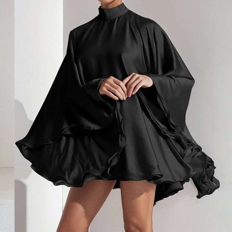 Elegant Solid Party Mini Dresses Fashion Women's Turtleneck Batwing Sleeves Short 2025 Spring Summer Sexy Backless Dress