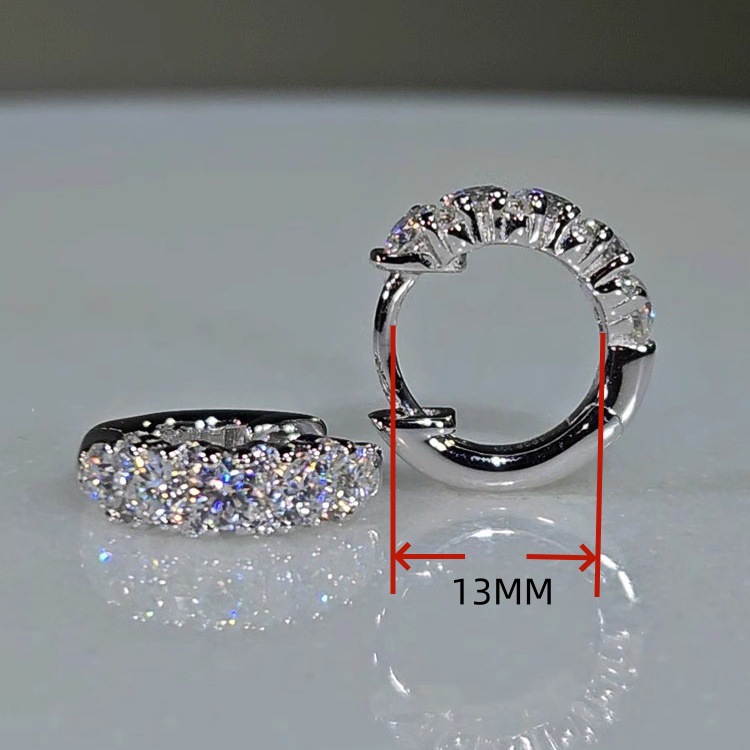 Half Rows Lab White Moissanite Diamond Clip Earrings Luxury Jewelry 925 Sterling Silver Round Cut Zircon Party Elegant Women Wedding Sparkling Earring