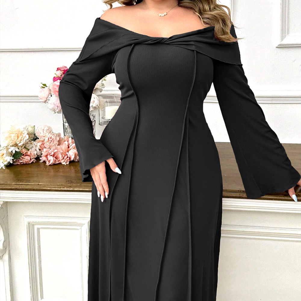 Plus Size Womens Elegant and Intellectual Style Dress Autumn and Winter One Piece Collar Ladies Temperament Mid Length Skirt