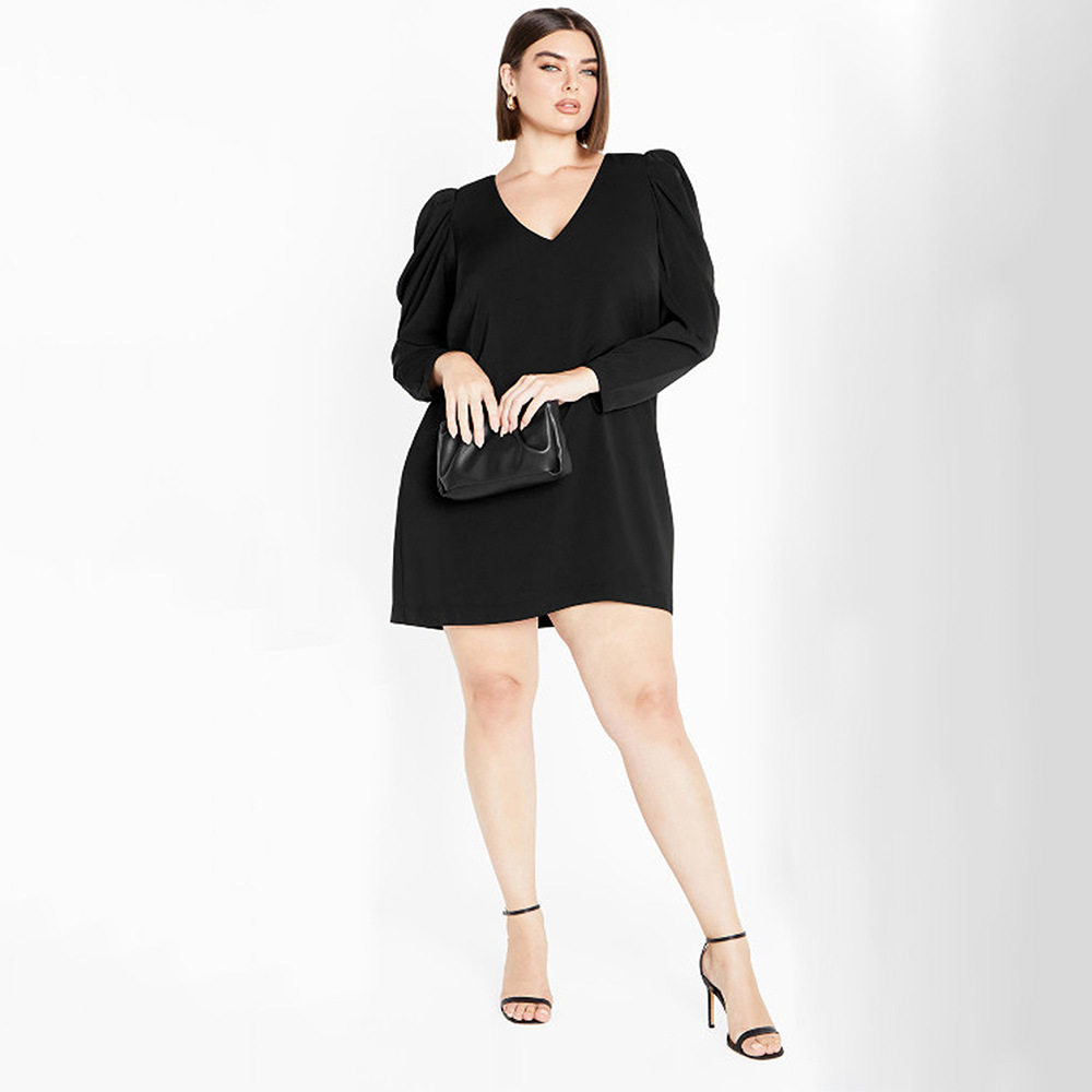 Oversized Womens Clothing with Intellectual Style V-neck Dress Autumn and Winter Ladylike Temperament A-line Short Skirt