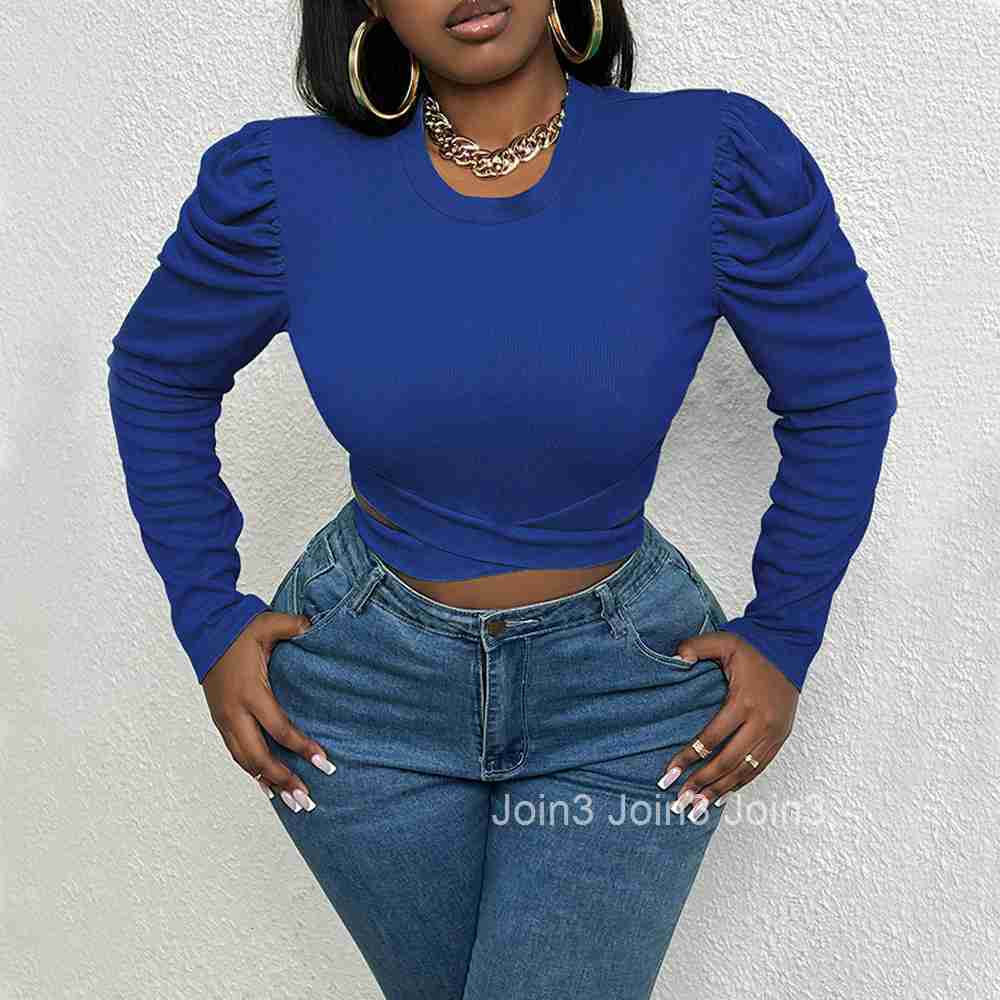 Large Size Womens Autumn and Winter Fashion Sweet and Spicy Girl Bubble Sleeve Top Small Shirt As Base Womens Inner Layer Long Sleeved T-shirt