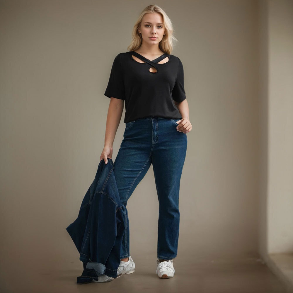 2025basic Plus Size Womens Clothing Simple and Elegant Style T-shirt for Spring and Summer New Style Loose Meat Cover Top