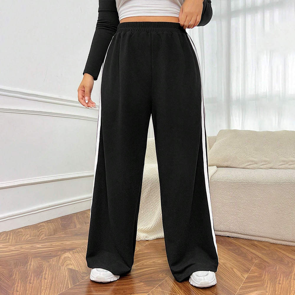 Large Size Womens Minimalist and Trendy Casual Pants for Autumn and Winter with Slim Legs and Contrasting Wide Legs