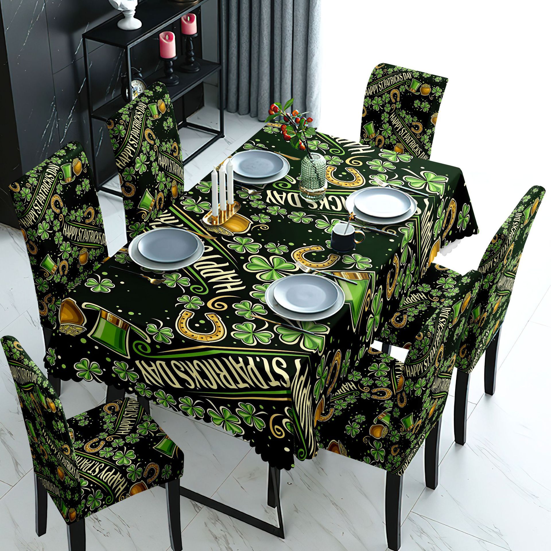 D310 waterproof printed tablecloth restaurant home printed chair cover tablecloth chair cover decoration set