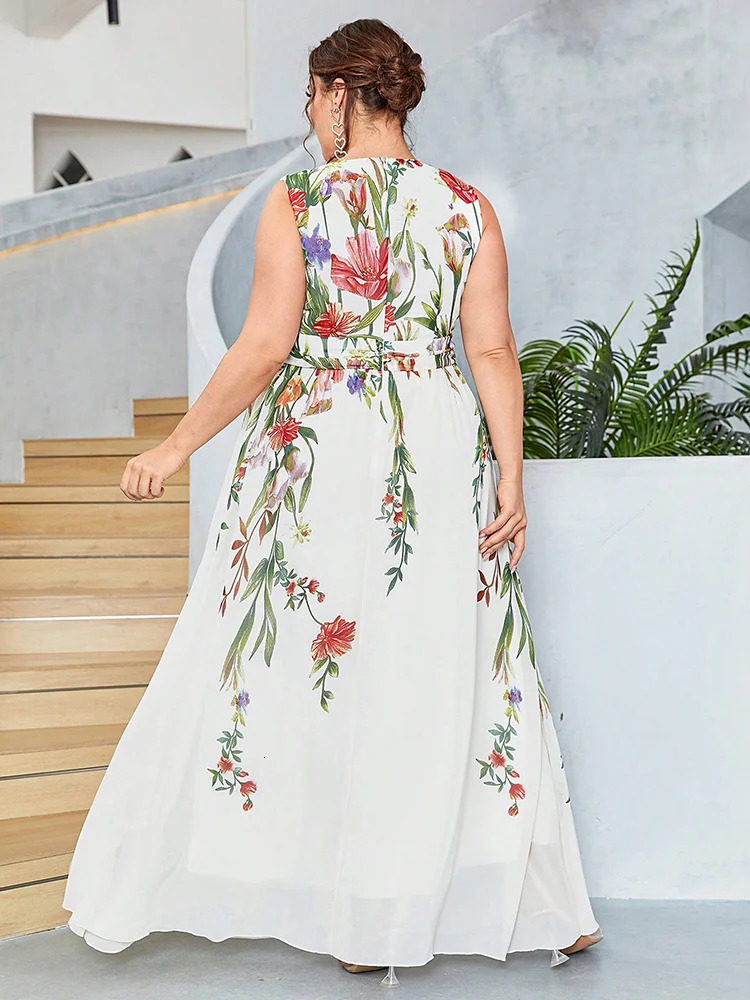 TOLEEN Women Plus Size Maxi Dresses Stylish Elegant Sexy Strapless Dress Chiffon Print Boho Style Wedding Vestidos de Novia 250515