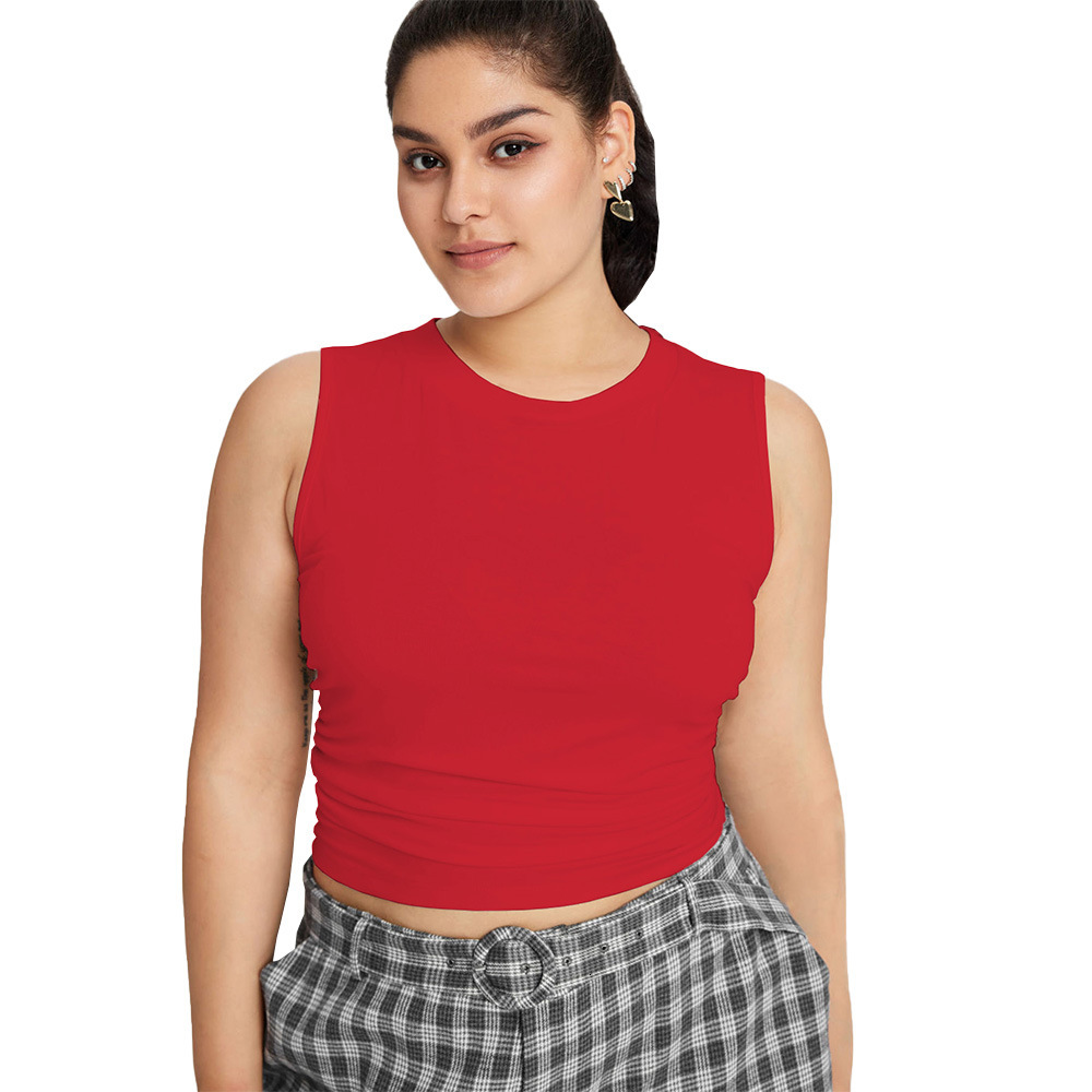 Plus Size Womens Simple Casual Style Versatile Red Vest Breathable Slim Fit Outerwear