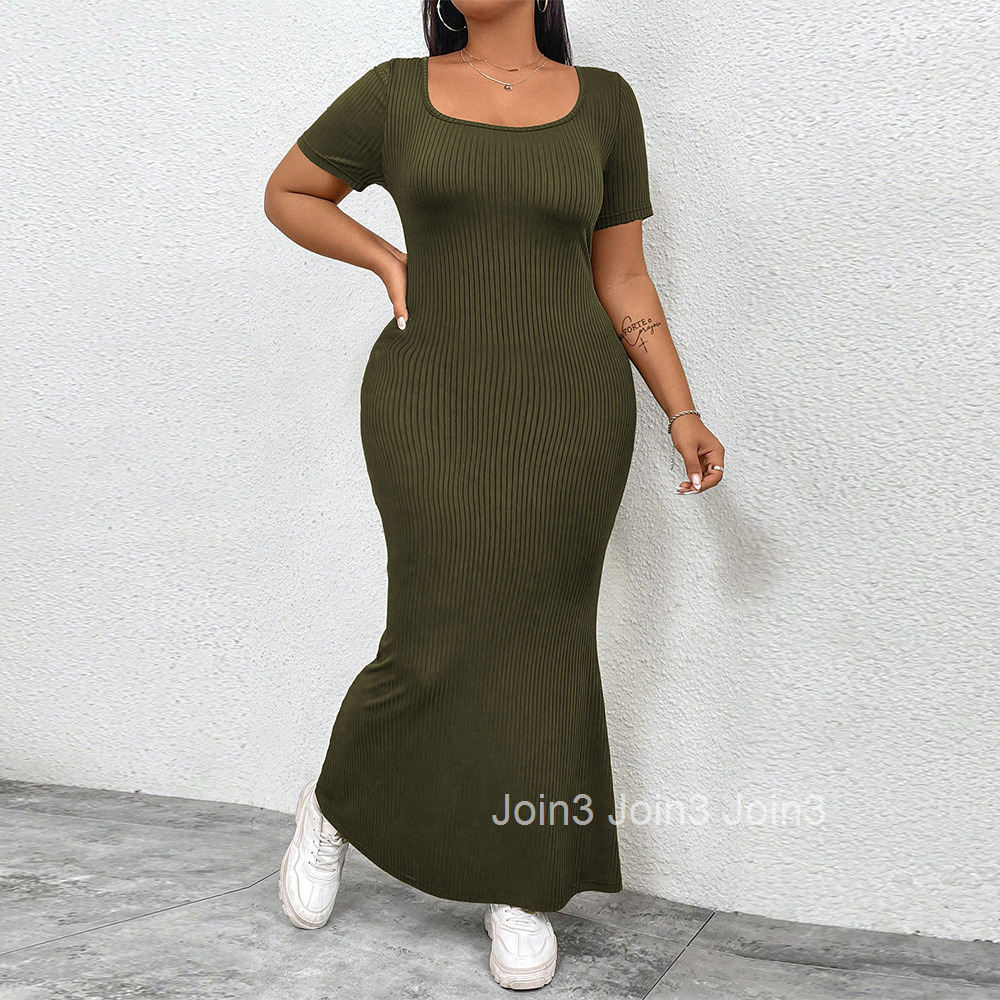 Oversized Womens U-neck Backless Design Dress Summer Minimalist Style Ankle Length Skirt