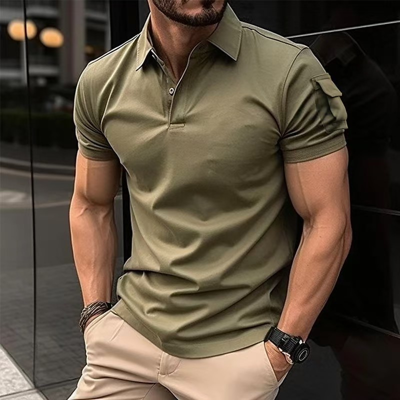 Men's Collared Button - up Polo Shirt with Arm Pocket, Sports Polo
