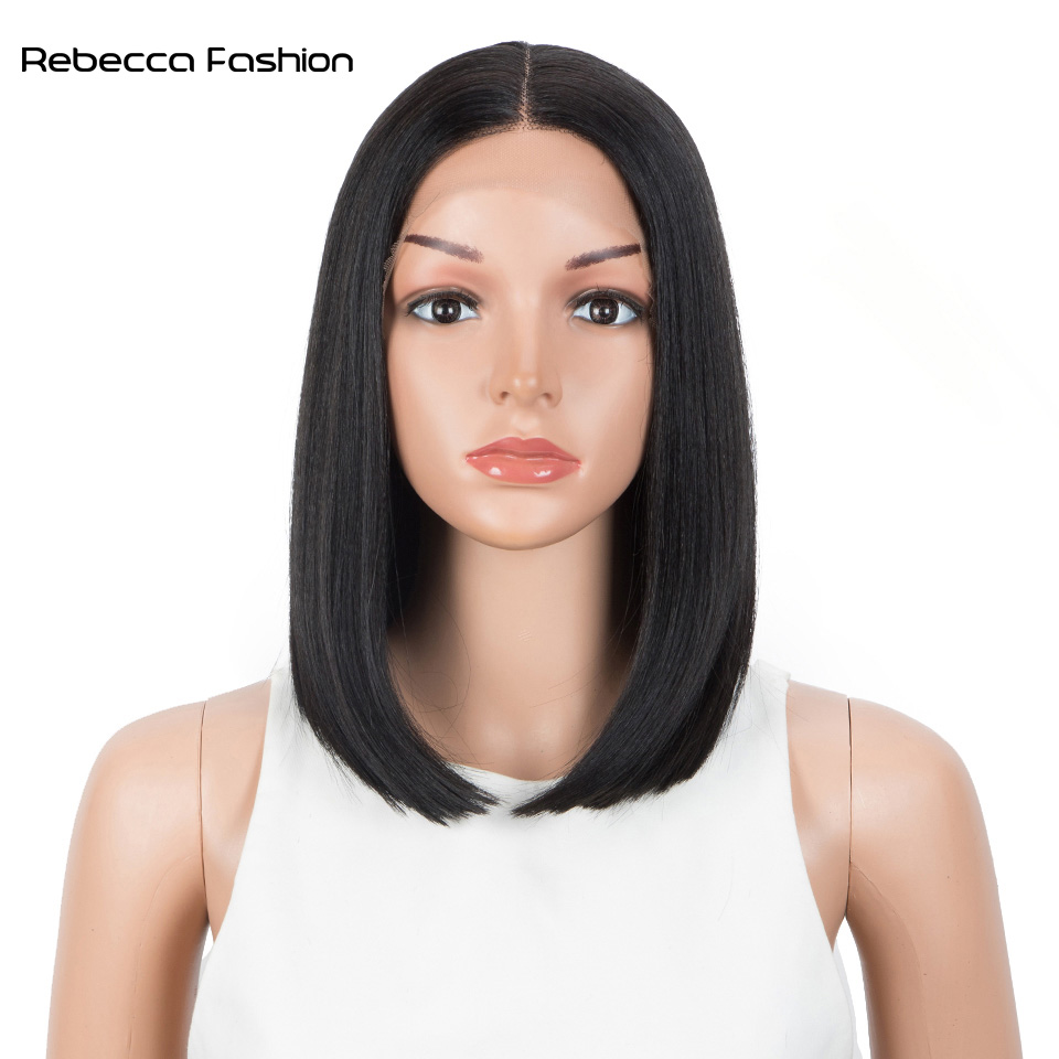 Rebecca Fashion Synthetic Front 12 InchStraight Short Bob Ombre Blonde Colorful For Women Cosplay Wigs Middle Part Lace Wig