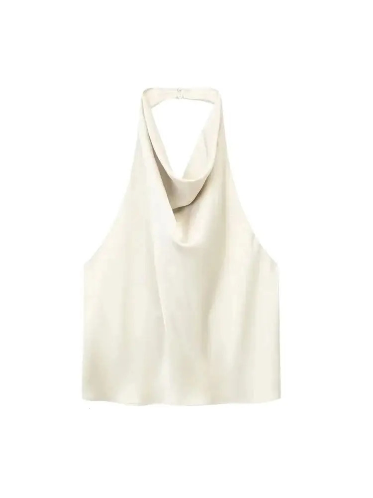 TRZA Womens Fashion Satin Tassel Tank Top Sexy Backless with Button Camis Mujer 250506